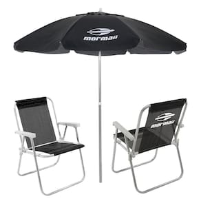 Kit 2 Cadeiras Alta Alumínio + Guarda Sol Bagum 2,4m Preto Mormaii - Belfix