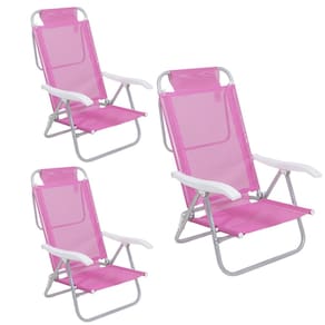 Kit 3 Cadeira Reclinável Sunny 6 Posições Em Alumíno Para Praia Piscina Camping Rosa - 063010 Belfix