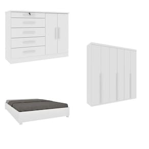 Quarto Casal Completo Guarda-Roupa 6 portas Milano, Cama Monaco e Cômoda Istambul Espresso Móveis Neve