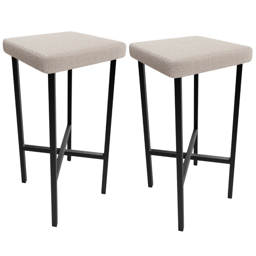 Kit 02 Banquetas Alta Bar Cozinha Sala De Jantar Preto Stella L02 Bouclê Creme - Lyam Decor