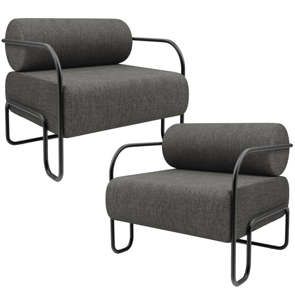 Kit 02 Poltronas Decorativa Pés Industrial Moscou L02 Linho Cinza Escuro - Lyam Decor