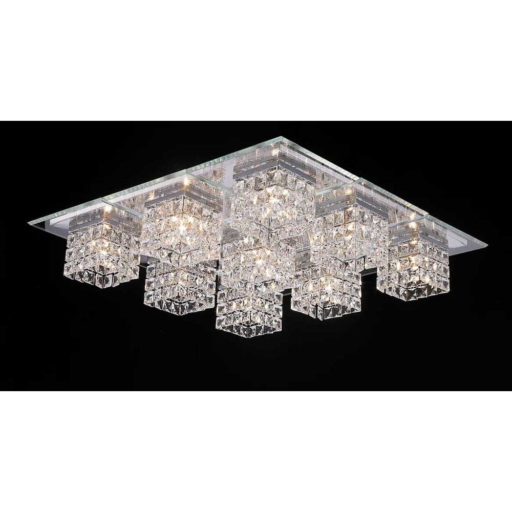 Plafon Quadrado Cromado com Cristais Transparente 60cm 9G9 PL-001/9.60 Mais Luz