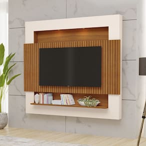 Painel Suspenso Riviera Ripado 217cm Para TV até 75 Polegadas Freijó Off White Luapa