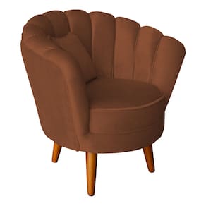 Poltrona Pétala Elegancia Decorativa Com Pés De Madeira Terra Cota