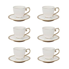 Cj 6 Xícaras P/Chá C/Pires Porcelana Paddy Branco/Dourado 200ml Wolff