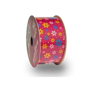 Fita De Gorgurão Estampada 38mm Progresso Nº9 Flor Pink
