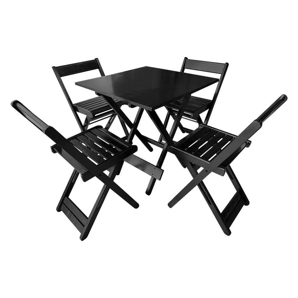Jogo de Mesa Bar 70x70 C/4 Cadeira Dobráveis em Madeira Preto