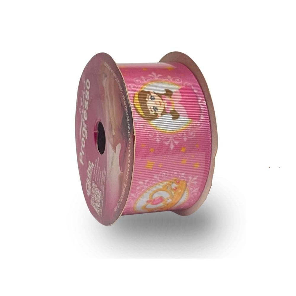 Fita De Gorgurão Estampada 38mm Progresso Nº9 Princesa Rosa