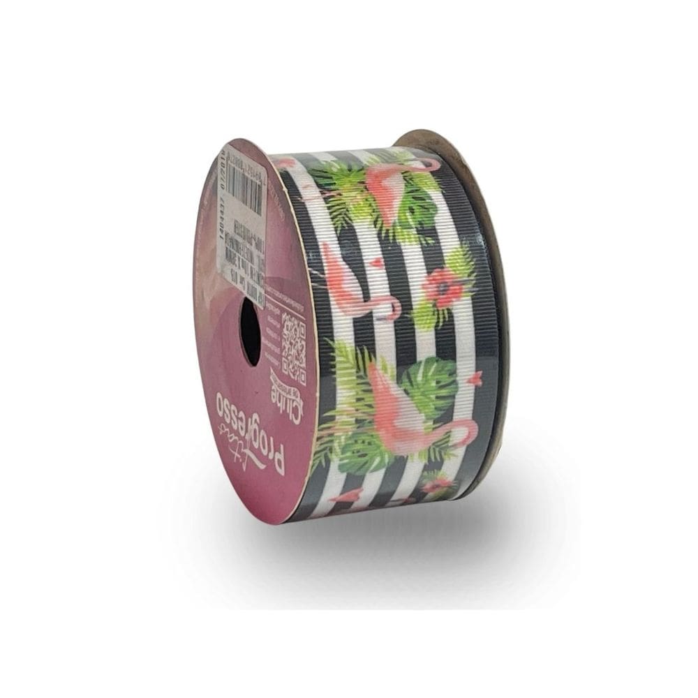 Fita De Gorgurão Estampada 38mm Progresso Nº9 Flamingos