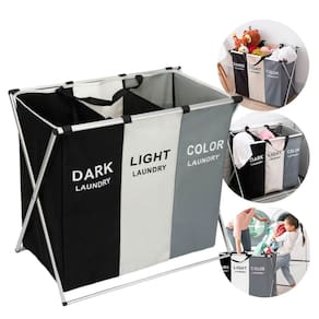 Cesto de Roupa Suja 3 em 1 Dobrável com Suporte de Alumínio e Compartimentos por Cores Organizador para Lavanderia Quarto Banheiro à Prova d’Água