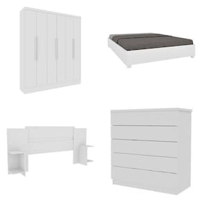Quarto Casal Completo Guarda-Roupa 6 portas Munique Cama Mônaco com Cabeceira Cômoda Premium Espresso Móveis Neve