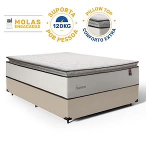 Cama Box com Colchão de Molas Ensacadas Pillow Top Supreme Lux Casal 138cm