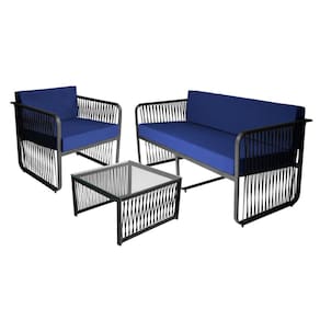 Conjunto 1 Poltrona 1 Namoradeira e 1 Mesa de Centro Santiago em Alumínio e Corda Náutica Acesse Móveis