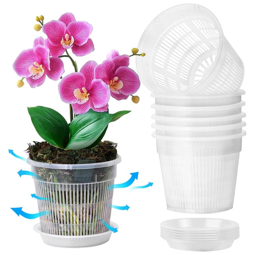 Orchid Pot T4U de plástico transparente de 6,3 polegadas com orifícios e pires, pacote com 6