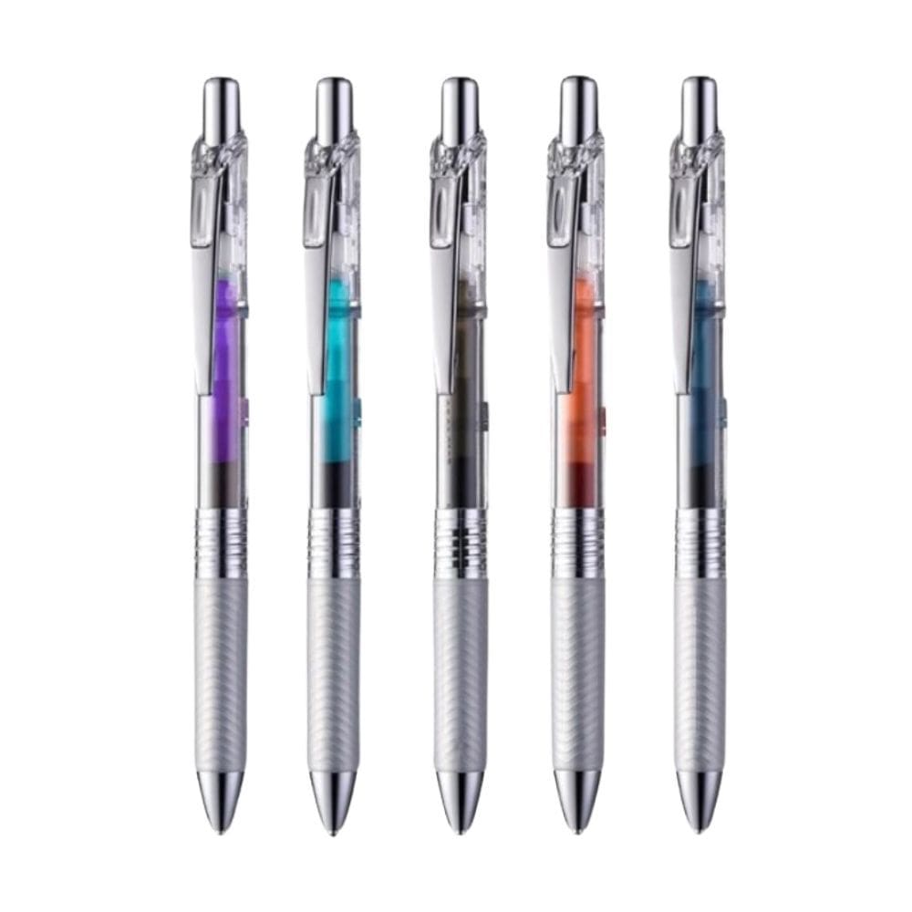 Kit 05 Canetas Gel Energel Infree Pentel 0.7mm Ponta Fina Coloridas Tecnologia Japonesa