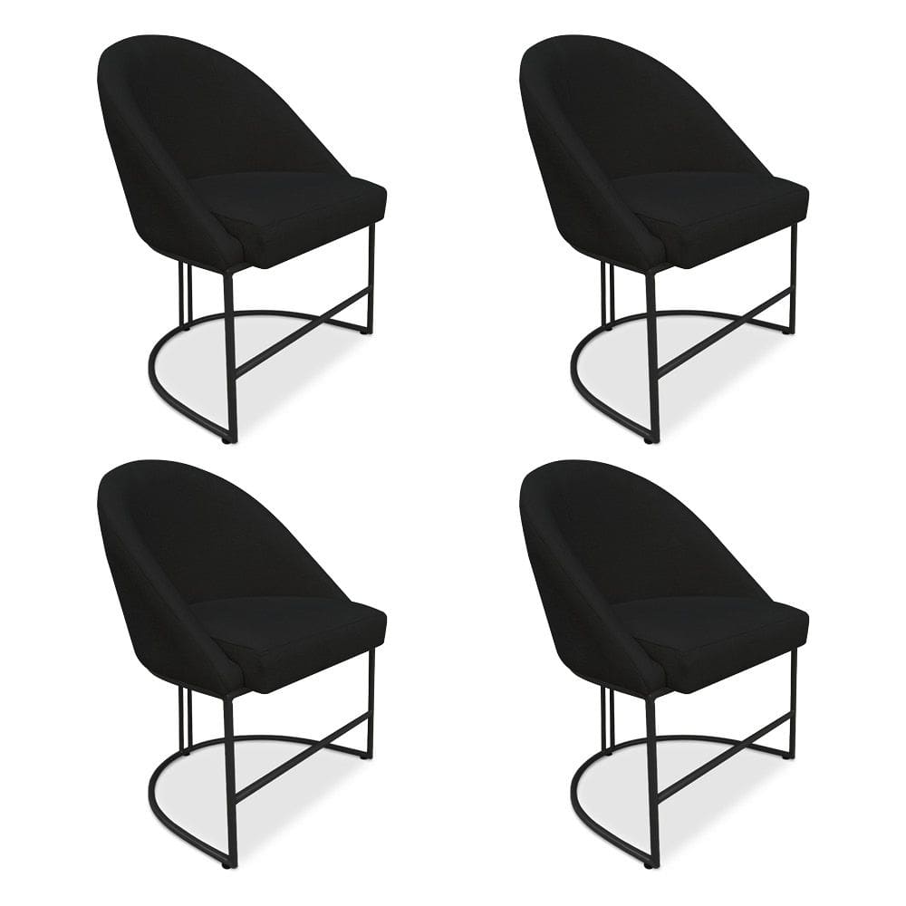 Kit 04 Cadeiras Poltrona de Jantar Bela Veludo Preto Base Metálica Industrial Preto - Pallazio