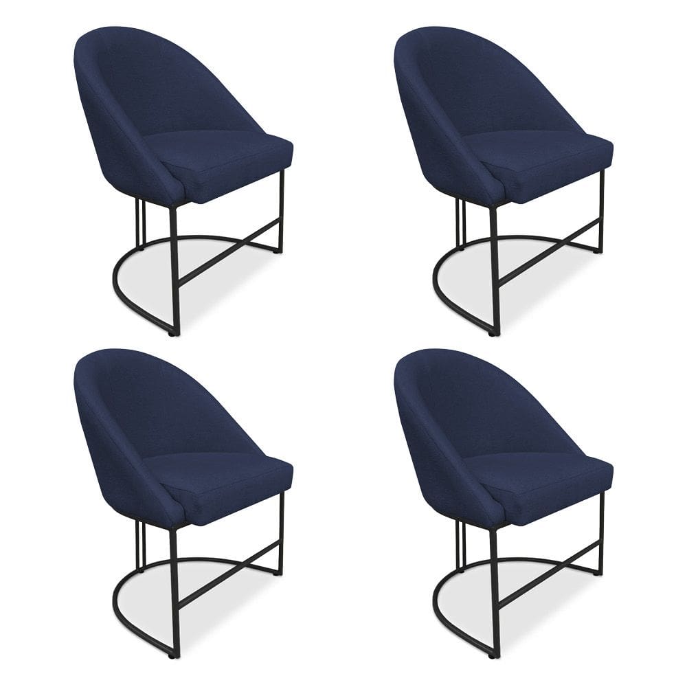 Kit 04 Cadeiras Poltrona de Jantar Bela Veludo Azul Marinho Base Metálica Industrial Preto - Pallazio