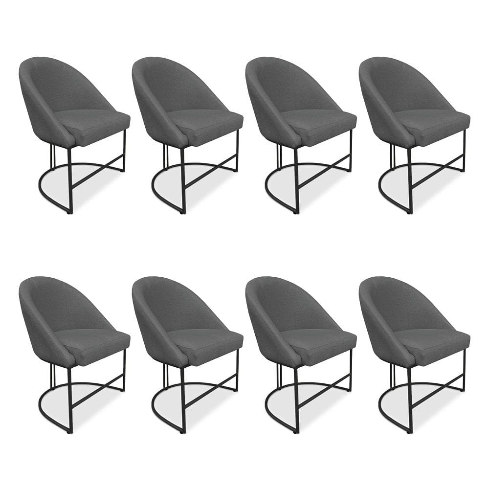 Kit 08 Cadeiras Poltrona de Jantar Bela Veludo Grafite Base Metálica Industrial Preto - Pallazio