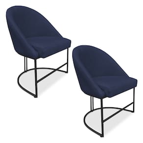 Kit 02 Cadeiras Poltrona de Jantar Bela Veludo Azul Marinho Base Metálica Industrial Preto - Pallazio