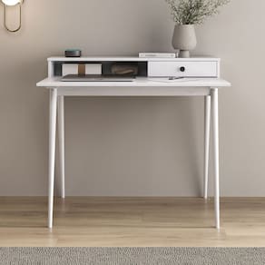 Escrivaninha Com Nicho Organizador Minimalista Madeira Branca Malina