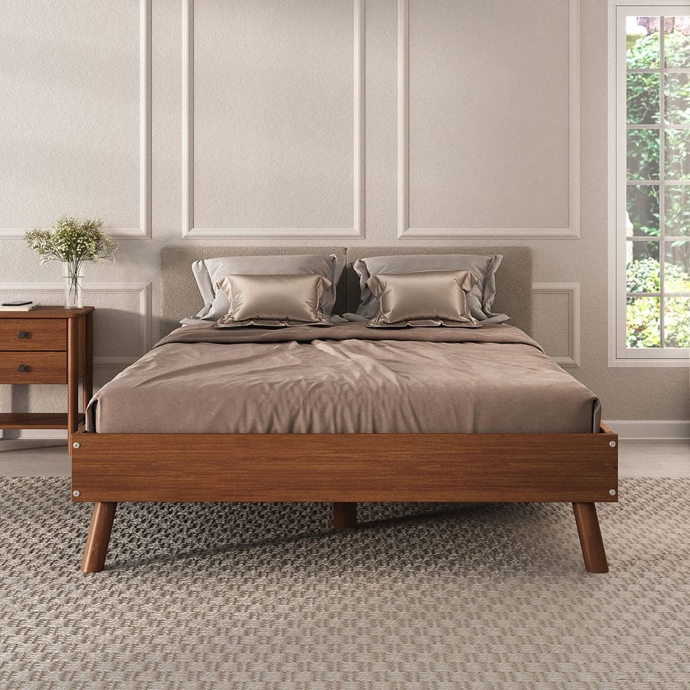 Cama Casal De Madeira Escandinava Futon Pés Inclinados Castanho Karri