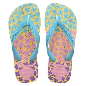 Sandalia Havaianas Kids Flores Amarelo Caja/Azul 31/2