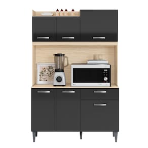 Cozinha Compacta 1,20 M Berlim 6 Portas e 1 Gaveta Avena/gravite - Aramóveis