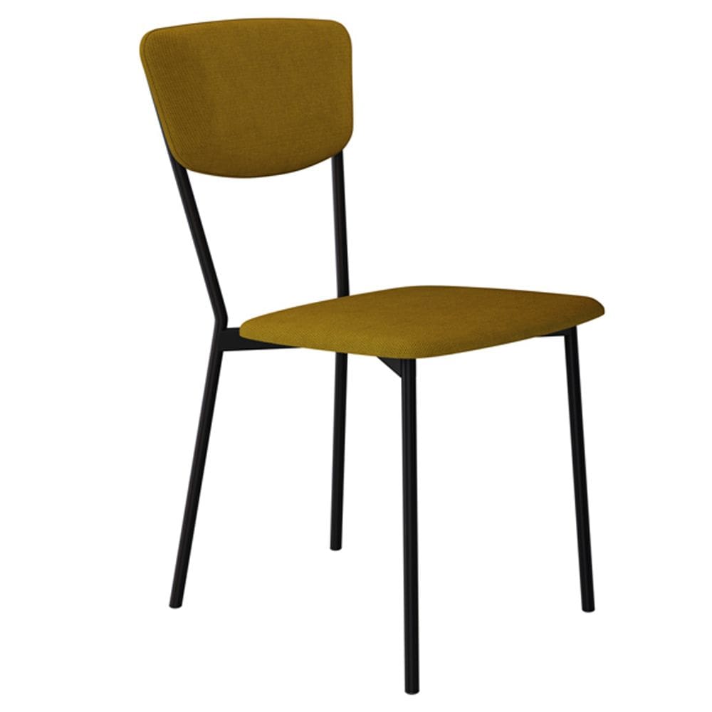 Cadeira Estofada Para Sala de Jantar Village Preto C01 Linho Mostarda - Lyam Decor