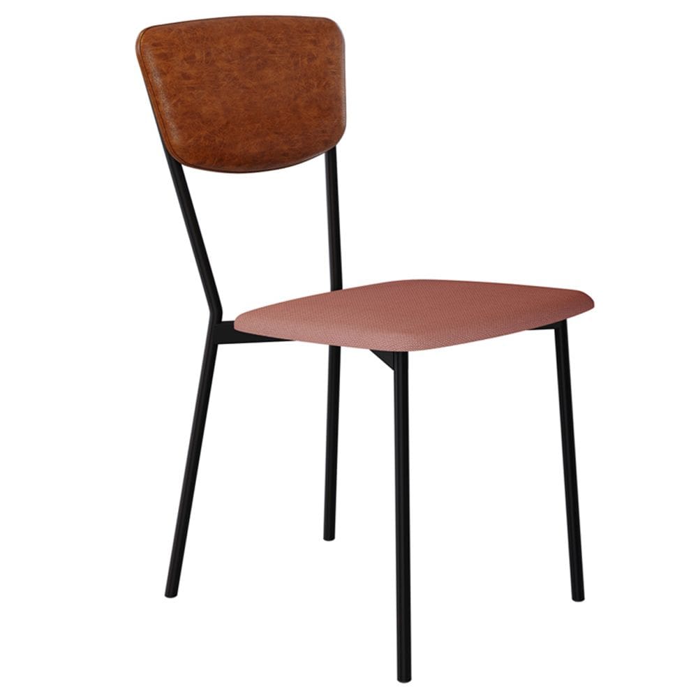 Cadeira Estofada Para Sala de Jantar Village Preto C01 Linho Rosê Courino Caramelo - Lyam Decor