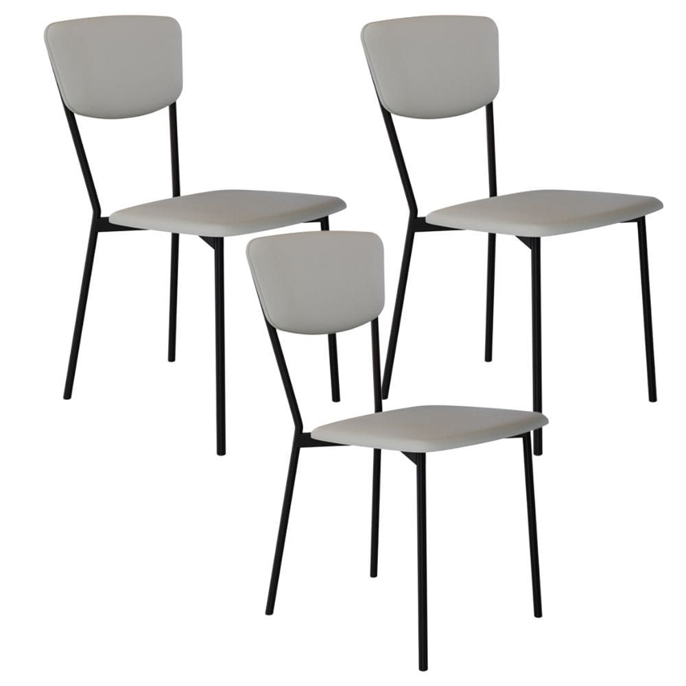 Kit 03 Cadeira Para Sala de Jantar Village Preto C01 Courino Off White - Lyam Decor