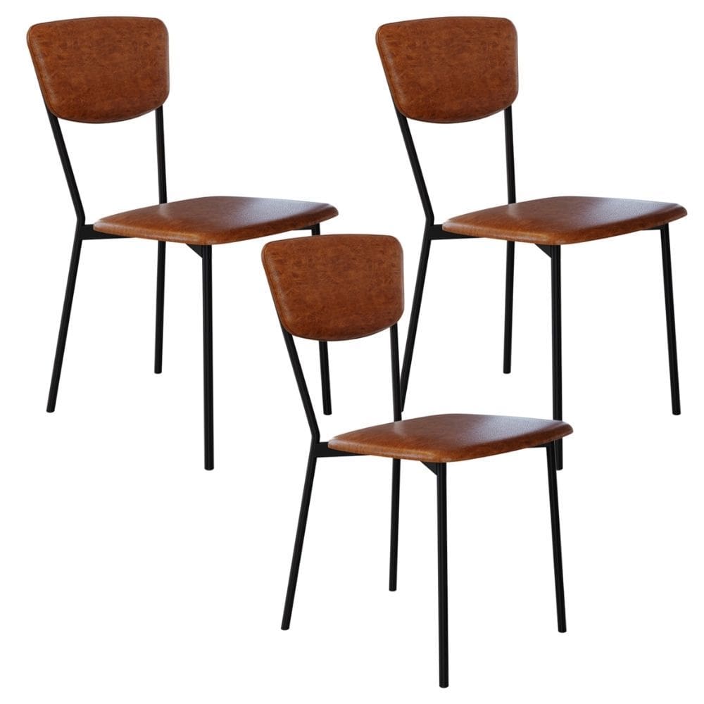 Kit 03 Cadeira Para Sala de Jantar Village Preto C01 Courino Caramelo - Lyam Decor