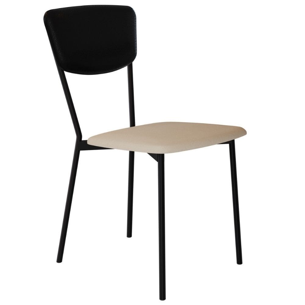 Cadeira Estofada Para Sala de Jantar Village Preto C01 Linho Areia Courino Preto - Lyam Decor