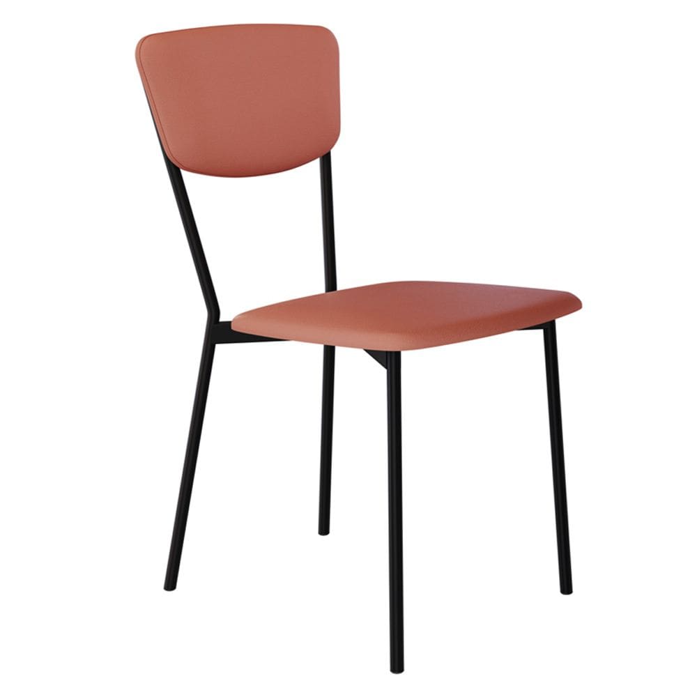 Cadeira Estofada Para Sala de Jantar Village Preto C01 Courino Terra Rosê - Lyam Decor