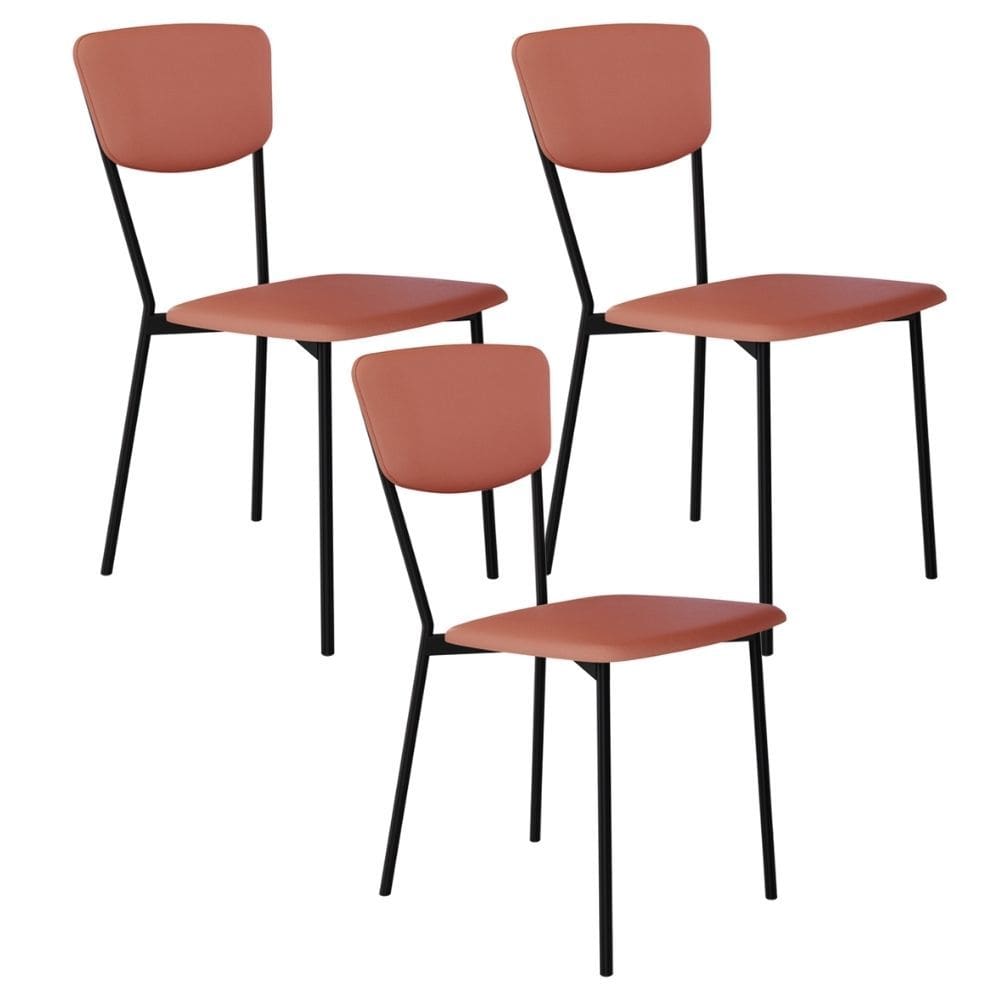 Kit 03 Cadeira Para Sala de Jantar Village Preto C01 Courino Terra Rosê - Lyam Decor