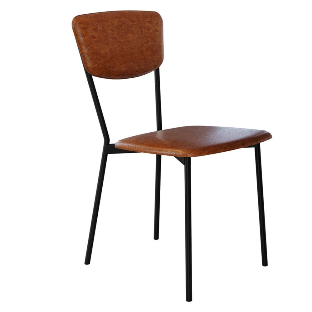 Cadeira Estofada Para Sala de Jantar Village Preto C01 Courino Caramelo - Lyam Decor