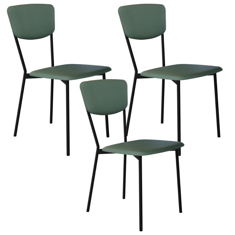 Kit 03 Cadeira Para Sala de Jantar Village Preto C01 Courino Verde Sálvia - Lyam Decor