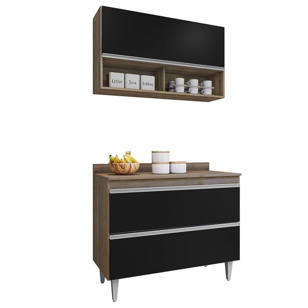 Armário De Cozinha Nichos Cp01 E Tampo 100cm Z34 Freijó/preto - Mpozenato