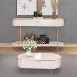 Aparador De Sala Jaspe E Mesa De Centro Clover Off White - Mpozenato