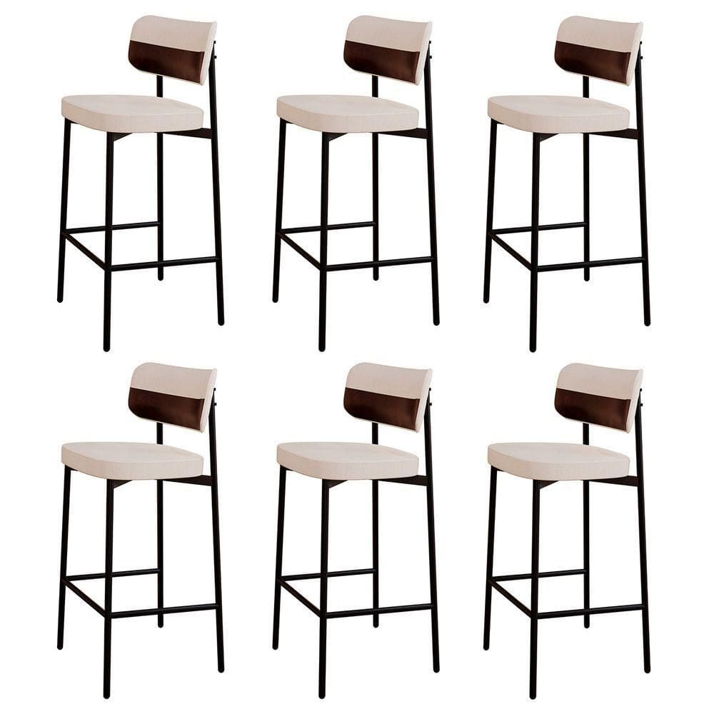 Banqueta Alta Bar Estofada Kit 6 Ella M25 Linho Palha-café - Mpozenato