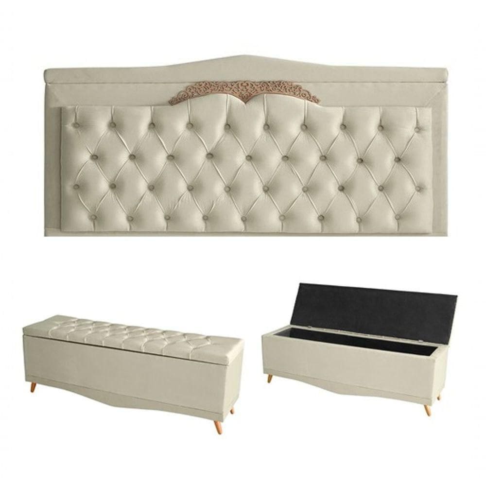 Kit Helena Cabeceira De Cama Painel E Calçadeira Baú Casal 140 Cm Suede Porcelana Eli Móveis E Decoração