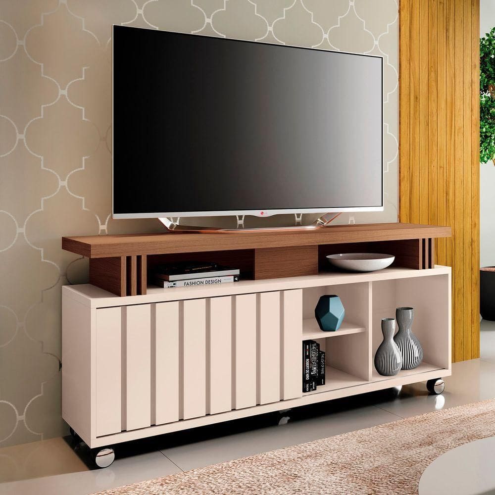 Rack Bancada De Tv 50 Pol 136cm Briz Castanho/off White - Hb Móveis