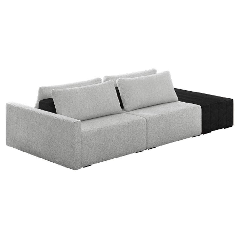Sofá Ilha Modular Living Com Puff 252cm Georgia K04 Bouclê Cinza/preto - Mpozenato