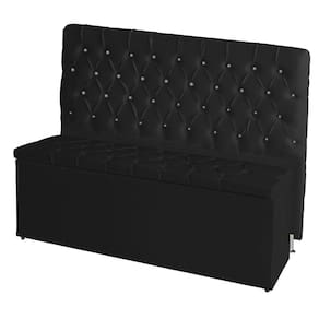 Kit Cabeceira De Cama Box E Calçadeira Baú Paris Casal 140 Cm 140 X 126 Capitonê Courino Preto Eli Móveis