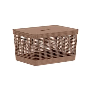 Cesto Organizador com Tampa Grid Marrom Amêndoa 20L - Ou