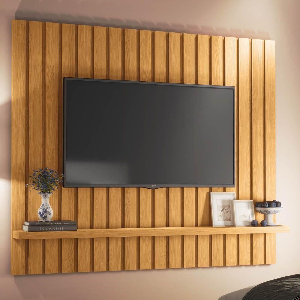 Painel Tv 60 160cm Suspenso Ripado Link Cinamomo - Hb Móveis