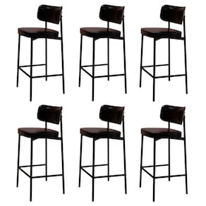 Banqueta Alta Bar Estofada Kit 6 Ella M25 Sintético Preto - Mpozenato