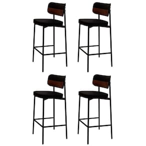 Banqueta Alta Bar Estofada Kit 4 Ella M25 Linho Preto-whisky - Mpozenato