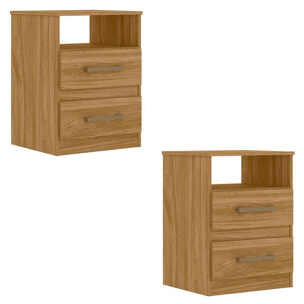 Mesa De Cabeceira Para Quarto 2 Gavetas Kit 2 Ares M07 Freijó - Mpozenato