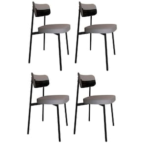 Cadeira De Jantar Estofada Kit 4 Ella M25 Linho Cinza Cl/preto - Mpozenato