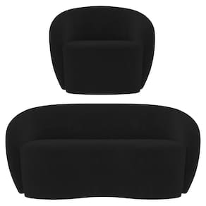 Sofá 3 Lugares Living 180cm E 1 Poltrona Giratória Garbin Z08 Veludo Preto - Mpozenato